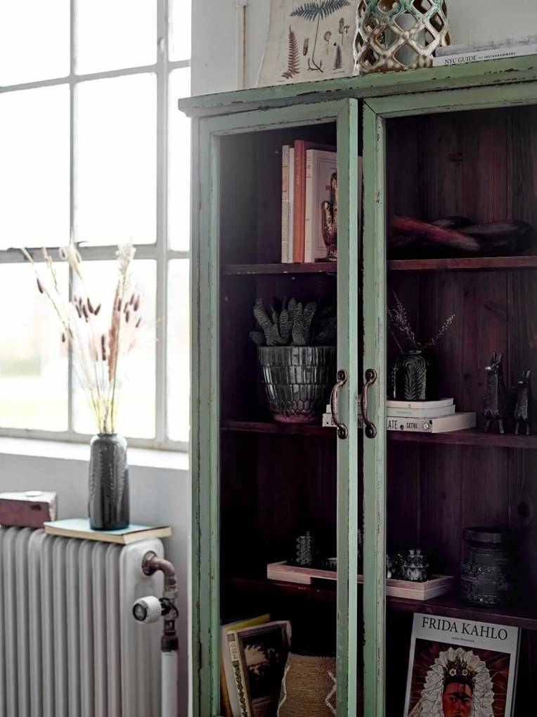 Vitrina verde, din lemn cu aspect vintage, Hazem