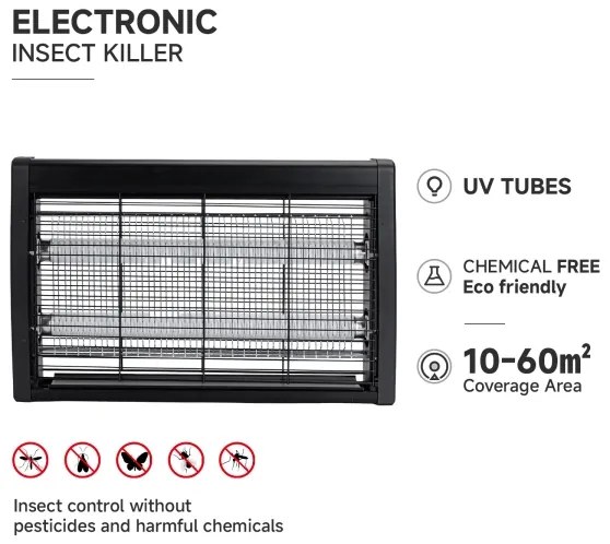 Brilagi - Capcană electrică pentru insecte 2 x UV / 10 W / 230 V, 60 m², neagră
