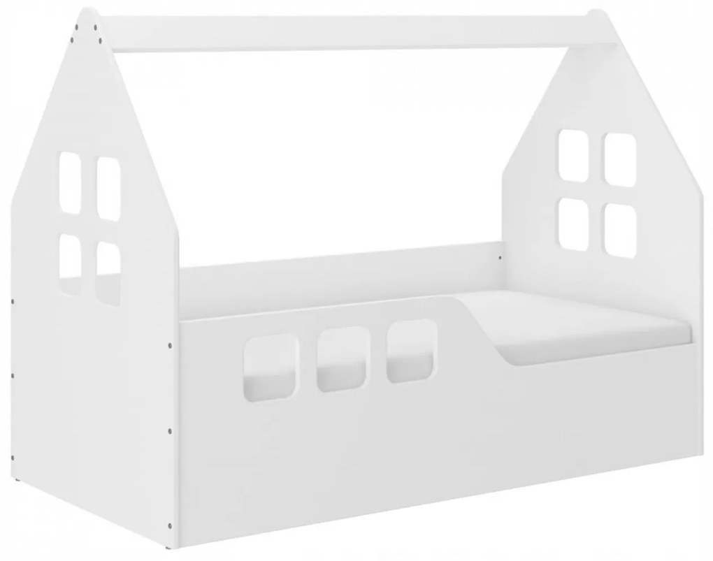 Pat tip casuta pentru copii NOVOKIDS™ Magic Little House, 140x70 CM, Set cu Saltea din Spuma MATSEN® 10 CM Inclusa, Pal 18 mm, Margini anti-lovire,