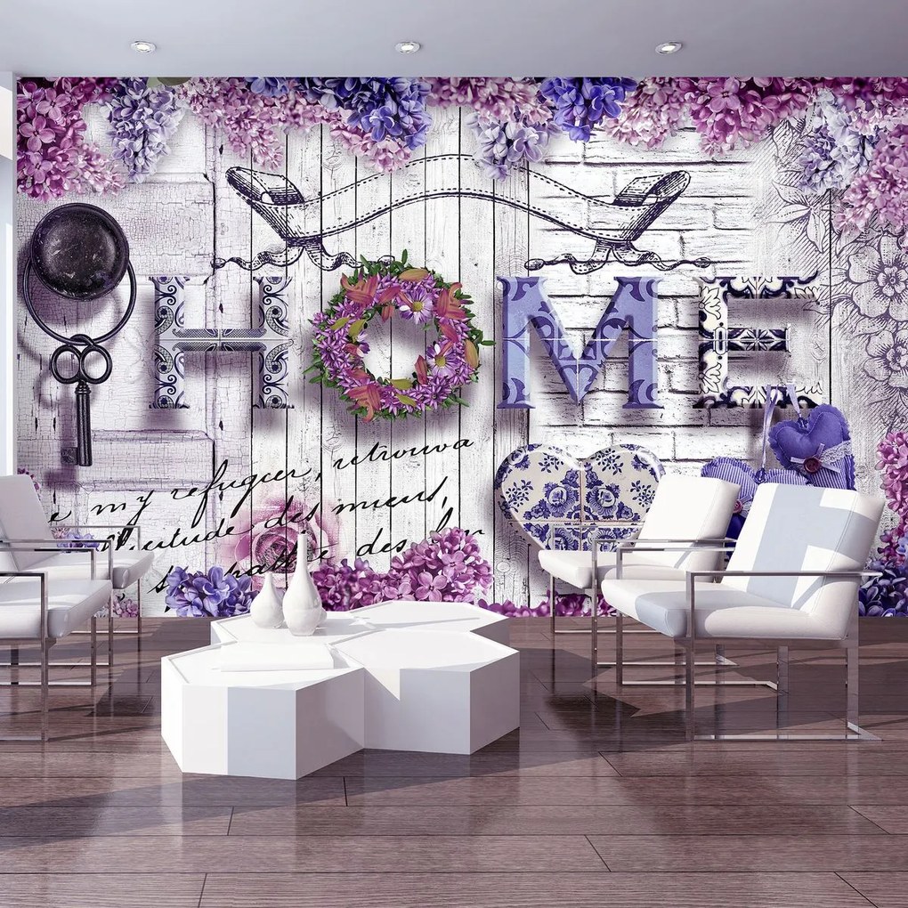 Fototapet - Home - inscripție florală (254x184 cm)