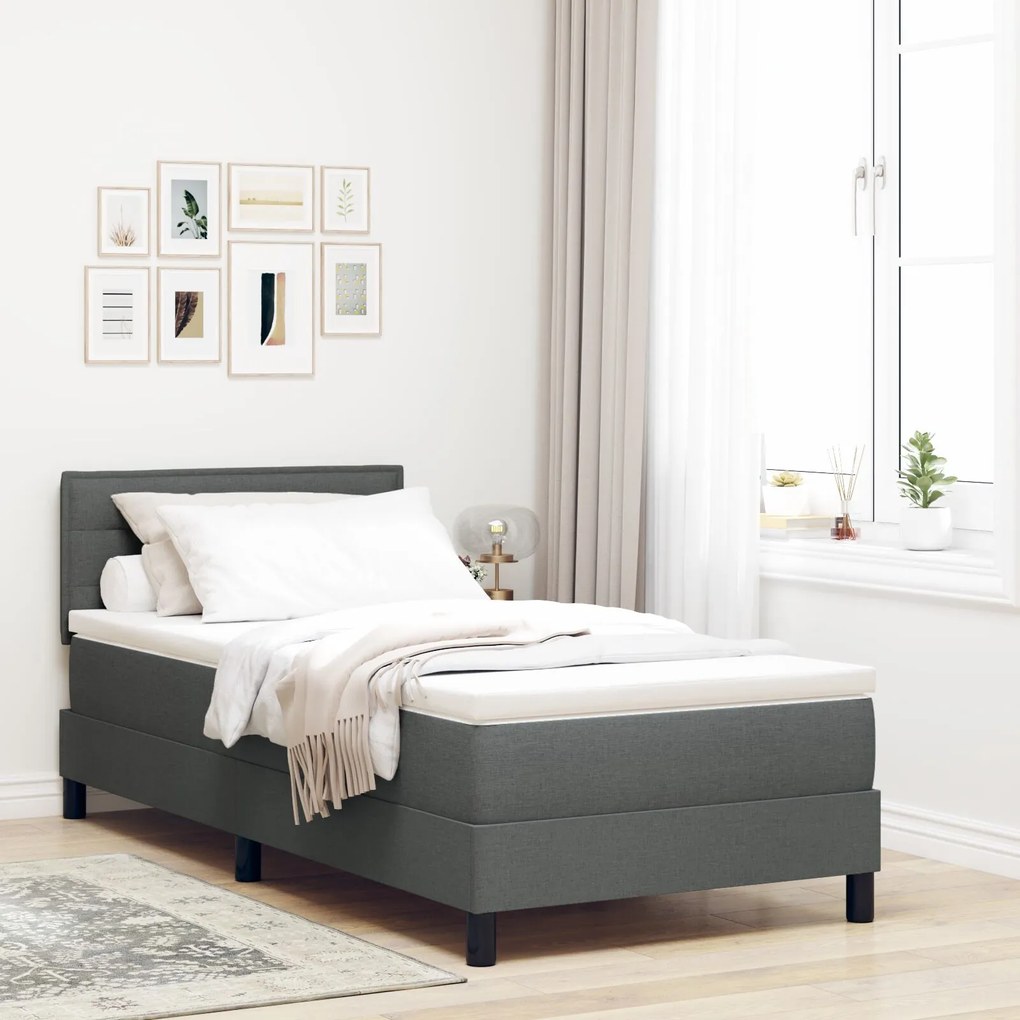 vidaXL Pat cu arcuri boxă și saltea Gri închis 90x200 cm Fabricat