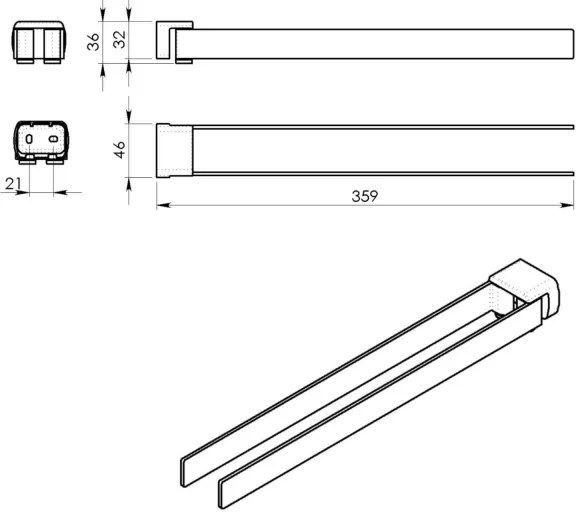 Suport rotativ de perete pentru prosoape Gedy PIRENEI 36 cm negru mat