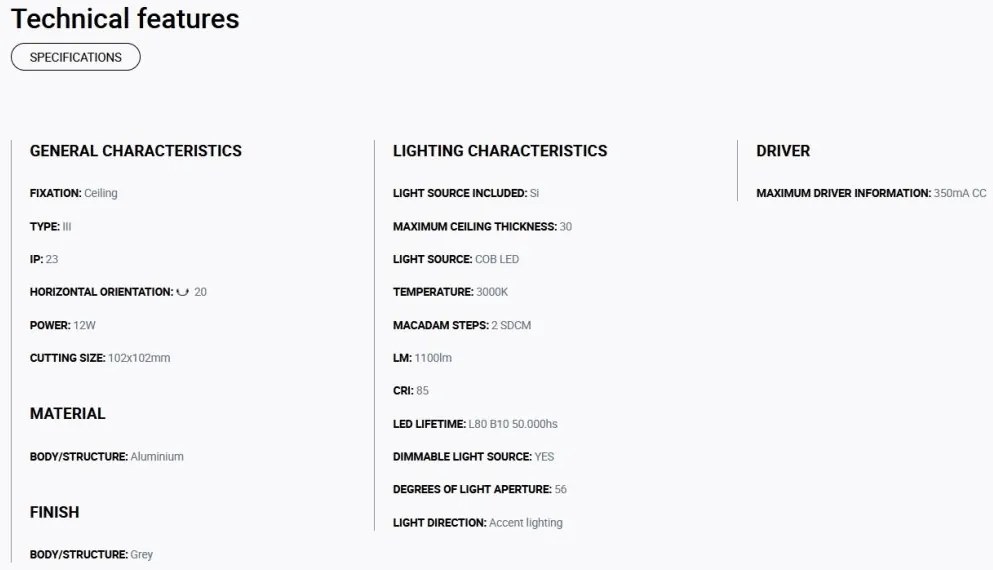 Spot LED incastrabil NANO COLIN-1 Grey recessed with frame 7-13W 3000K 56°