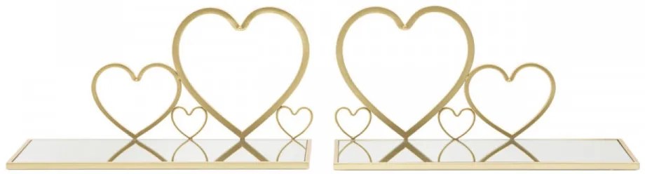 Set 2 noptiere cu oglinda aurii din metal, 41,5x18x21 cm, Hearts Mauro Ferretti