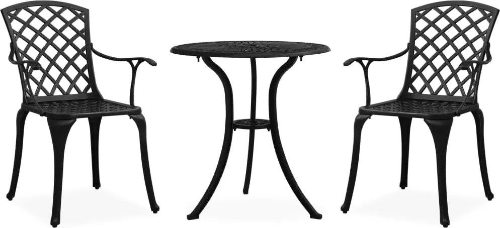 vidaXL Set mobilier bistro, 3 piese, negru, aluminiu turnat