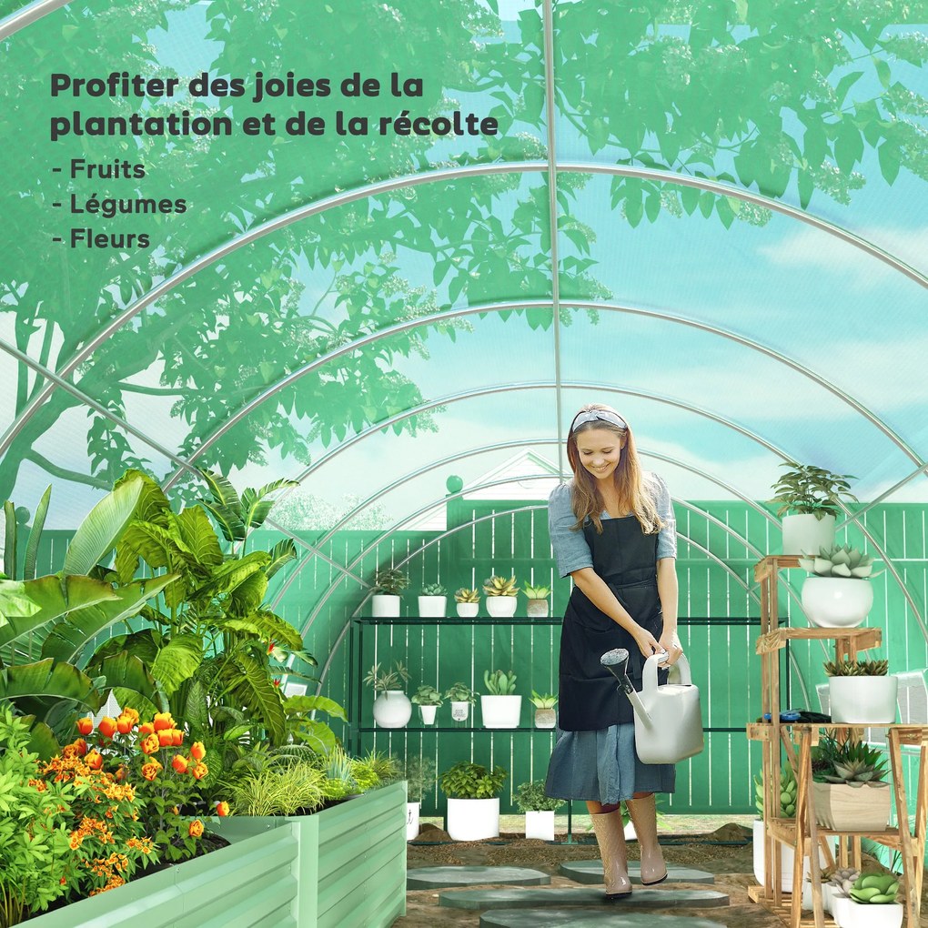 Outsunny Seră de grădină tunel 24m² 8L x 3l x 2H m - 16 ferestre, Ușă înfășurabilă oțel galvanizat, folie PE, Verde | Aosom Romania