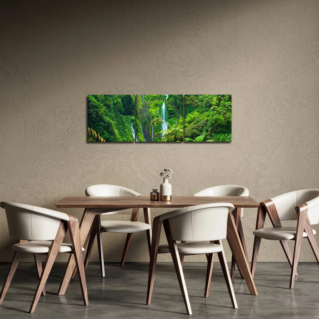 Tablou - Cascada Madakaripura, Java de Est, Indonezia (cu ceas) (90x30 cm)