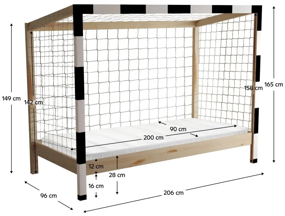 Pat pentru copii 90 cm Facilmente (natural + alb + negru) (cu somieră) (cu sp. depozitare). 1116345