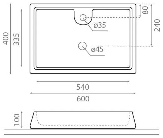 Lavoar GALICIA Bathco 4004 pentru montare pe blat, 60 x 40 cm, porțelan, alb