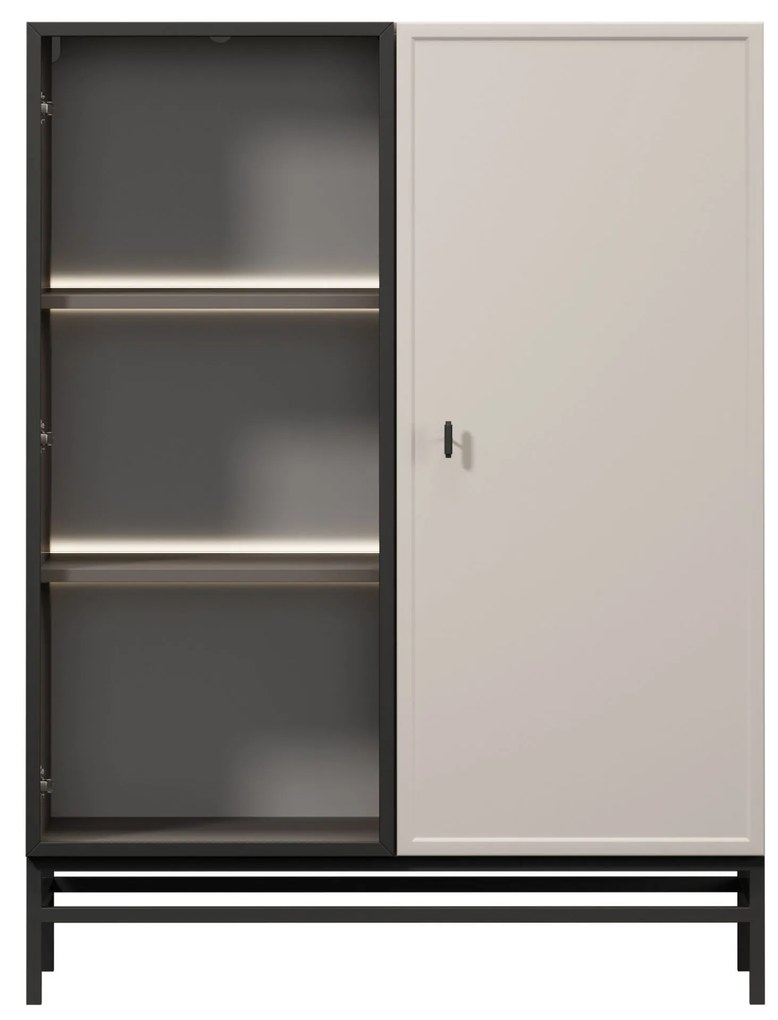 Vitrină cu două uși pe cadru Lorini 100 cm - cașmir / mâner T-bar negru / cadru