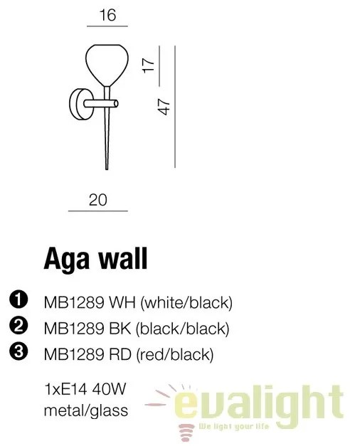 Aplica de perete moderna Aga WH/BK