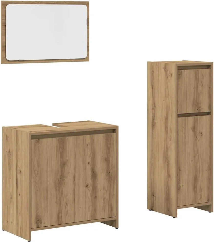vidaXL Set mobilier de baie, 3 piese, stejar artizanal, lemn prelucrat
