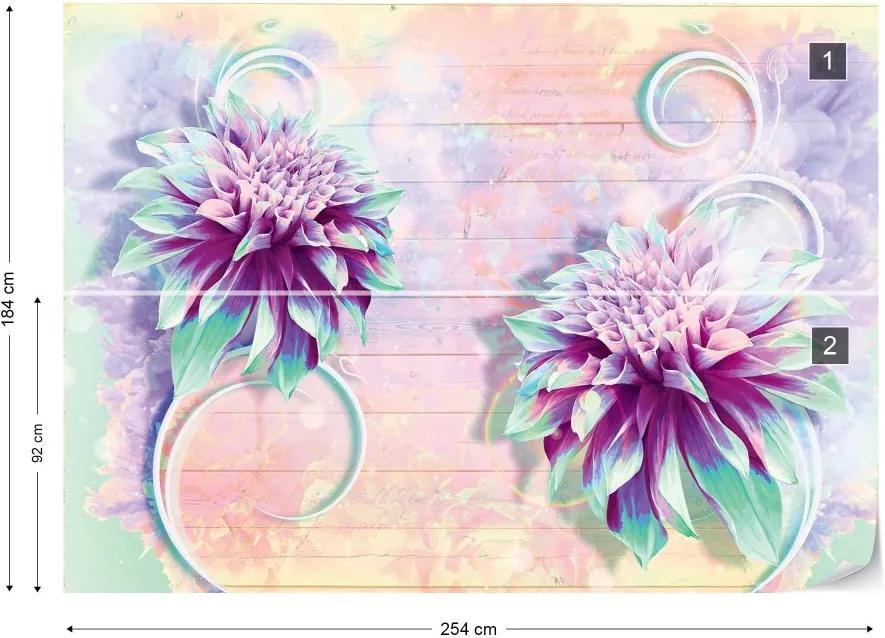 GLIX Fototapet - Vintage Flowers Pastel Colours Vliesová tapeta  - 254x184 cm