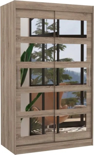 Dulap cu usi glisante si oglinda 120x200 cm, Salem, ADRK Furniture (Culoare: Ciocolata)