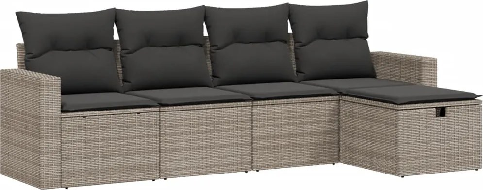 vidaXL Set canapea de grădină cu perne, 5 piese, gri, poliratan