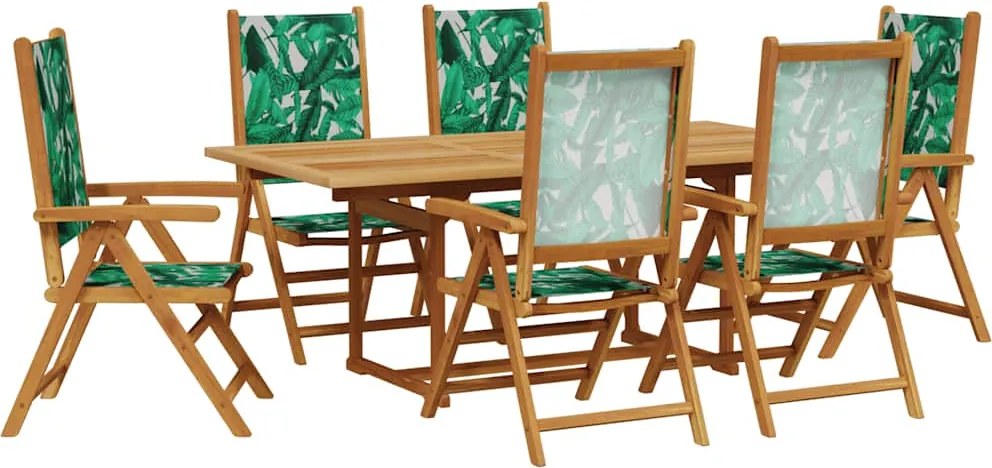 vidaXL Set mobilier de grădină 7 piese textil model frunze/lemn masiv