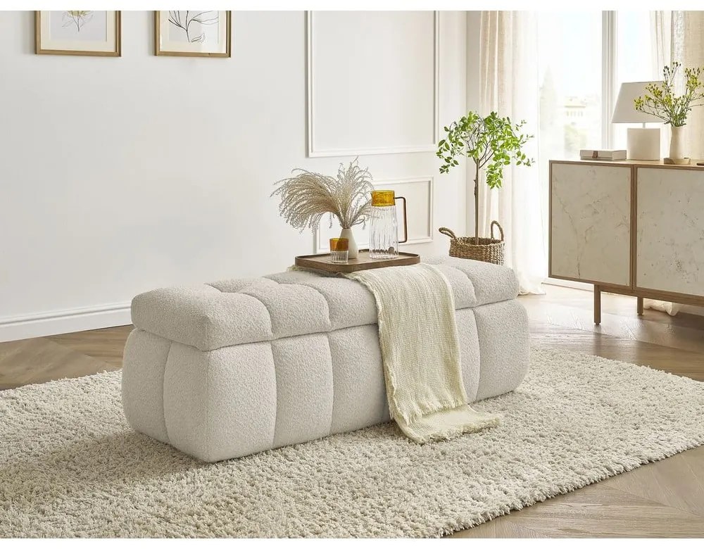 Bancă bej cu tapițerie din țesătură bouclé Mont Blanc – Bobochic Paris