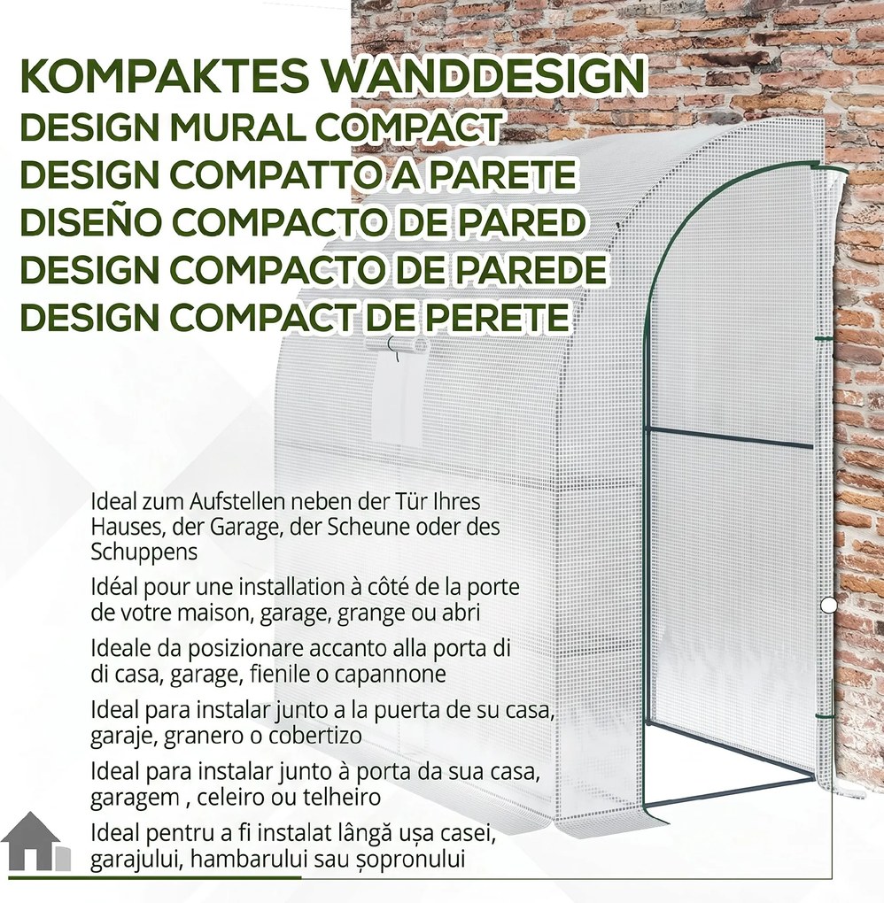 Outsunny 7' x 3' x 7' Outdoor Walk-In Greenhouse, Plant Nursery with Roll-up Windows, PE Cover, and 3 Wire Shelves, White | Aosom Romania