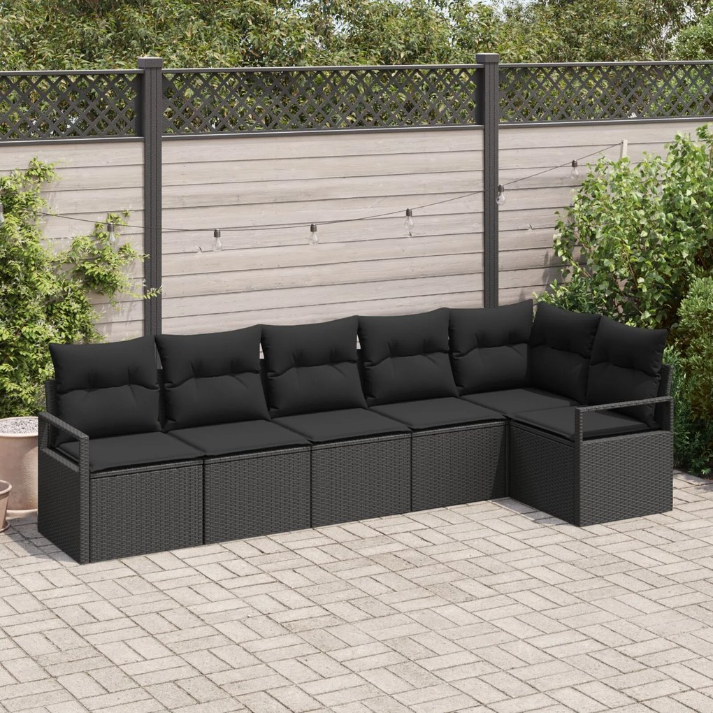 Set de Canapea de Grădină vidaXL 6 Piese cu Pernuțe Negru Ratan Poli