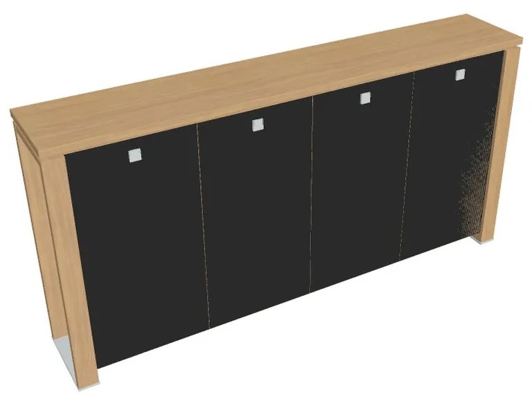 Dulap mediu pentru haine Verno+ S 260 x 46 x 130 cm, uși de sticlă, stejar deschis / negru