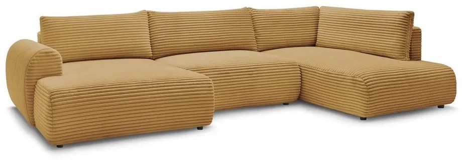 Colțar galben muștar extensibil/cu spațiu de depozitare cu tapițerie din catifea reiată (cu colț pe partea dreaptă/în formă de "U") Lucien – Bobochic Paris