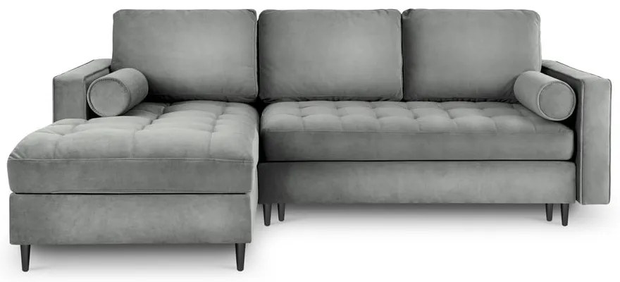 Colțar extensibil din catifea cu șezlong stânga Milo Casa Santo, gri deschis