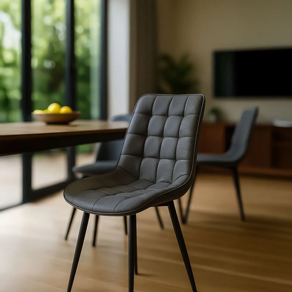 Scaun living gri BUC 206P din piele sintetică și cadru metalic vopsit