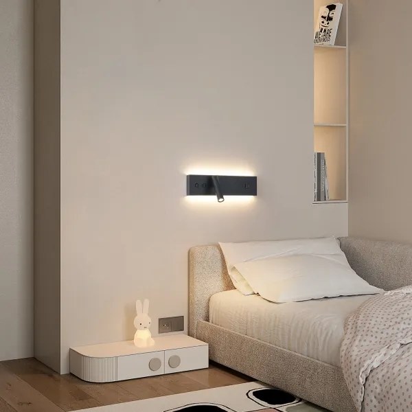 Brilagi-LED Aplica de perete cu spot și port USB NOCTIS LED/3W/230V+LED/9W negru