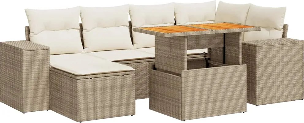 vidaXL Set canapele de grădină, 7 piese, cu perne, bej, poliratan