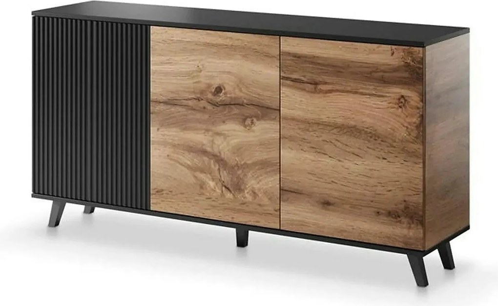 Comoda RANDOM KM-1, stejar wotan/negru, PAL furniruit, 160x40x82 cm