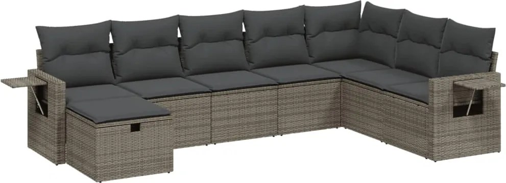 vidaXL Set canapele de grădină cu perne, 8 piese, gri, poliratan