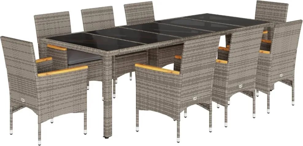 vidaXL Set mobilier de grădină cu perne 9 piese gri poliratan & sticlă