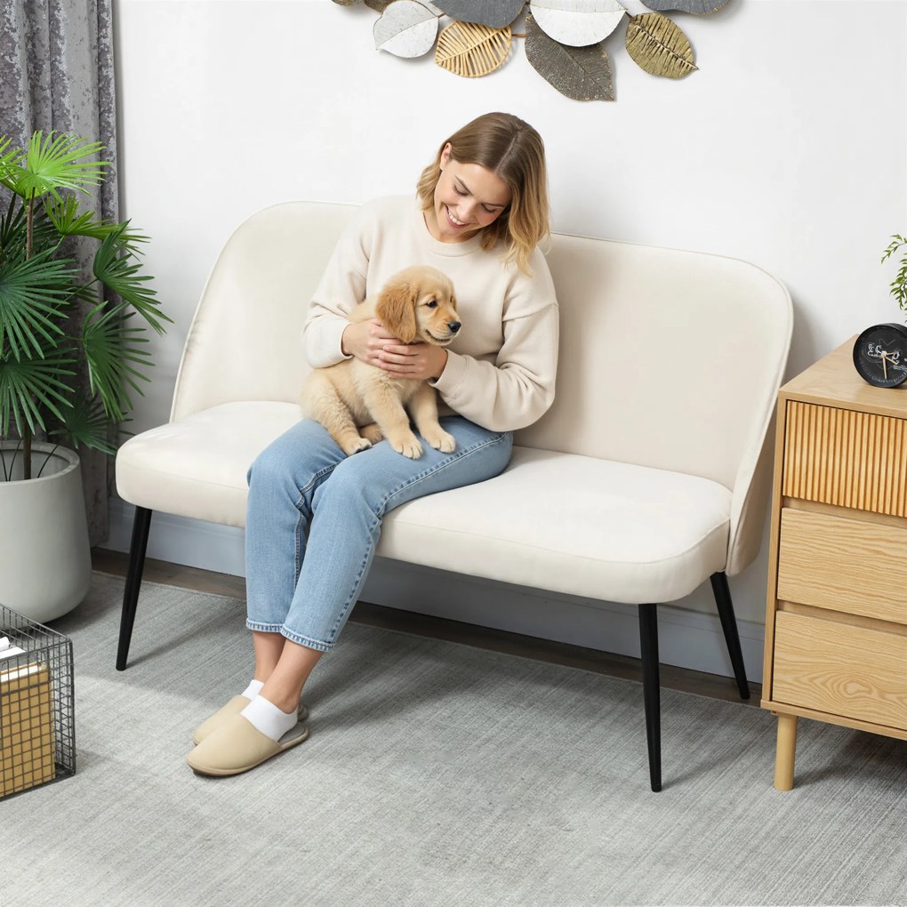 HOMCOM Canapea 2 locuri, canapea tapițată modernă cu cadru din metal și lemn, tapițerie cu aspect de catifea, bej | Aosom Romania