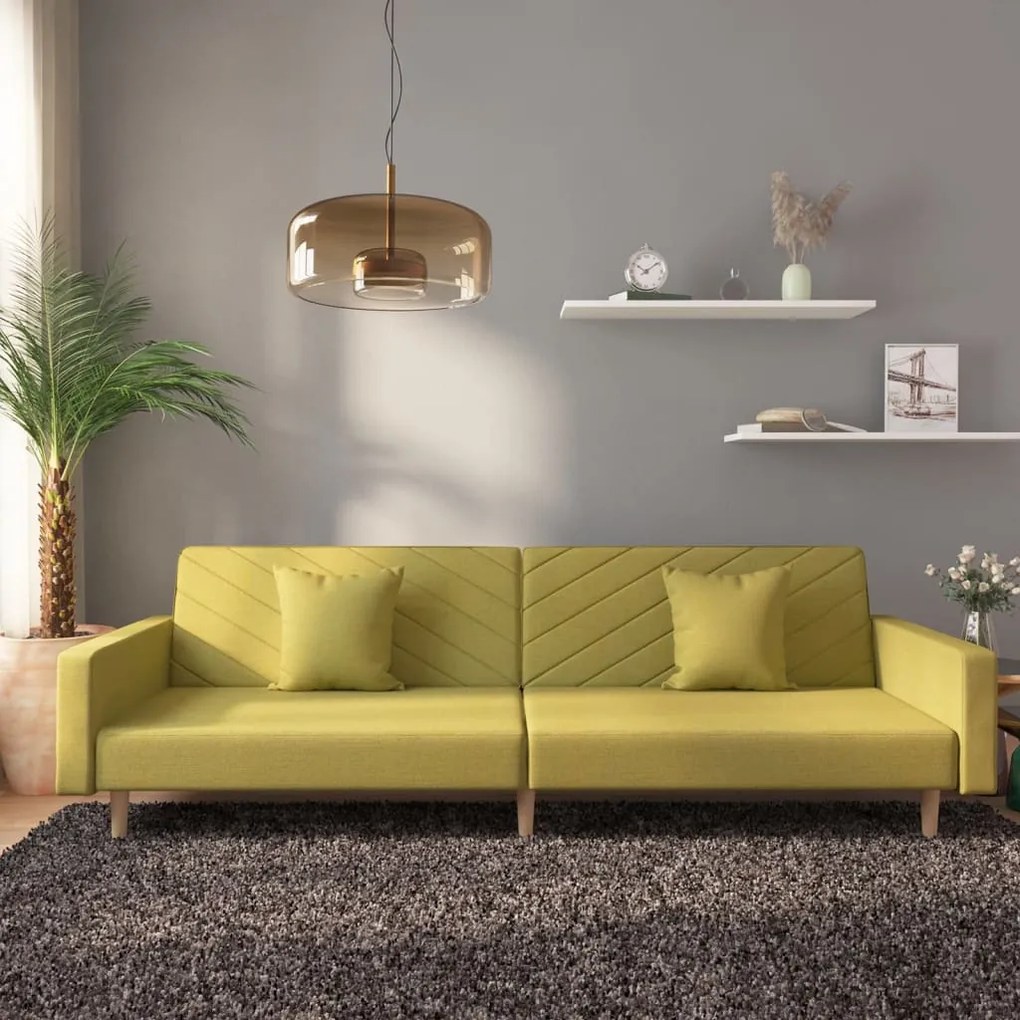 337611 vidaXL Canapea extensibilă cu 2 locuri, 2 perne, verde, textil