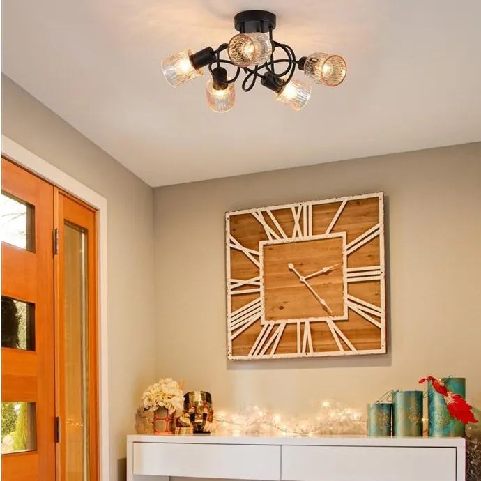 Lustra aplicata 5 becuri metal negru, sticla chihlimbar Knot