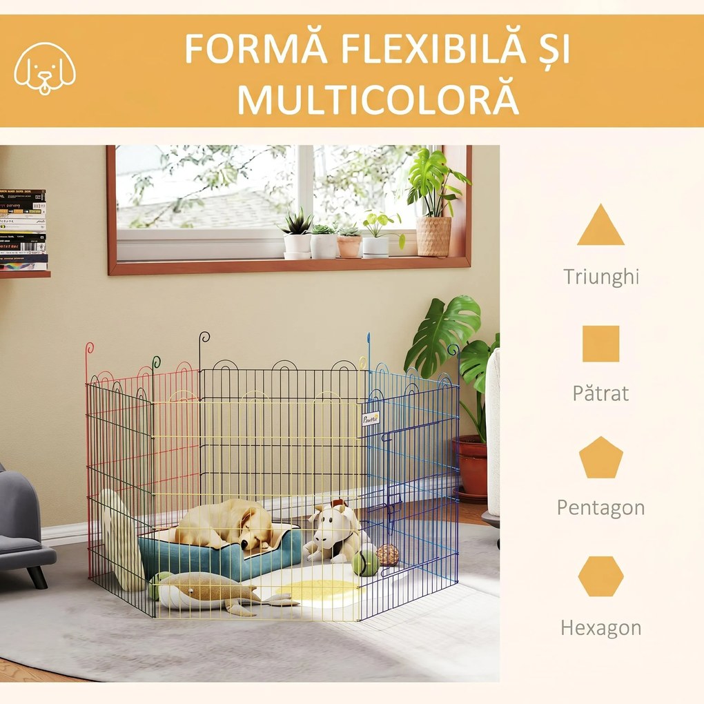 Gard pentru Caini cu 6 Panouri cu Inchidere cu Zavor, Gard pentru Caini Talie Medie din Metal, Ø120x60 cm, Multicolor PawHut | Aosom Romania