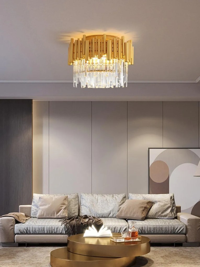 Candelabru modern cu cristale – 40 cm, culoare auriu
