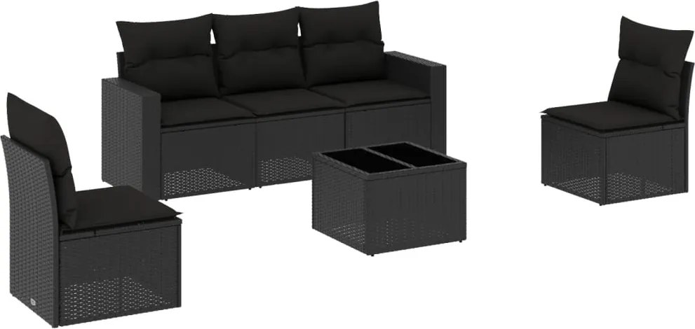 vidaXL Set mobilier de grădină cu perne, 6 piese, negru, poliratan
