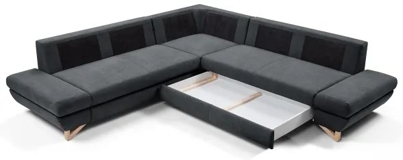 Colțar extensibil tapițat AVESTA, tip L, cu spațiu de depozitare, antracit