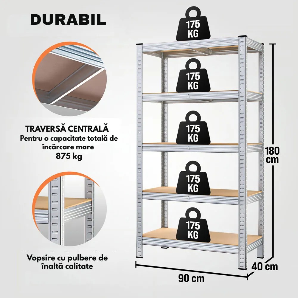 Raft cu capacitate mare HEAVY, max. 875kg, 90x40x180cm, argintiu Jurhan