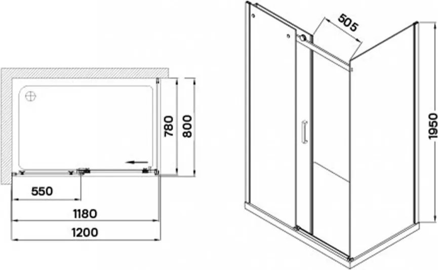 Cabină de duș asimetrică pătrată Vincenzo cu finisaj Easy Clean, fără cădiță de duș