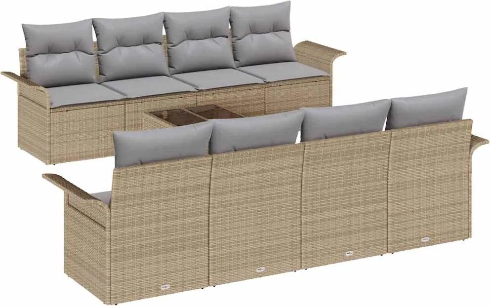 vidaXL Set de canapele pentru grădină 9 pcs Bej Rattan poli