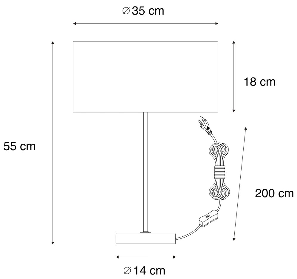 Lampă de masă din alamă cu abajur oval din catifea verde 35cm - Simplo