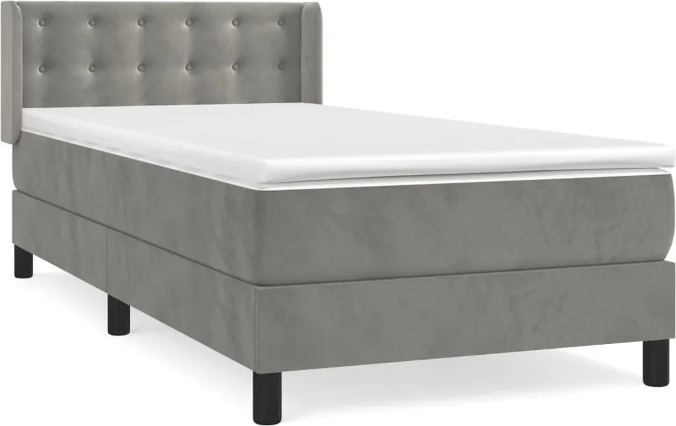 vidaXL Pat box spring cu saltea, gri deschis, 90x190 cm, catifea