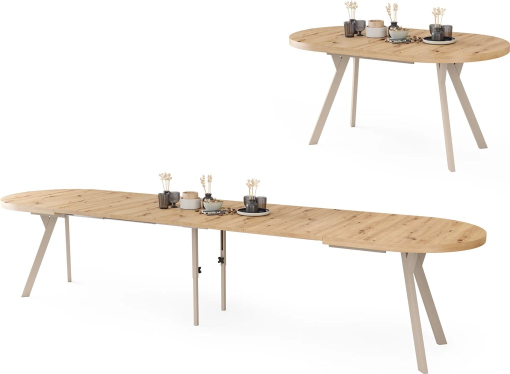 Mazzoni Masă ovală extensibilă EXPANSO Stejar Artisan / picioare cașmir