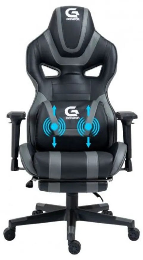 Scaun gaming, masaj in perna lombară, suport picioare, piele PU, Negru/Gri