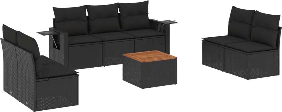 vidaXL Set mobilier de grădină cu perne, 8 piese, negru, poliratan