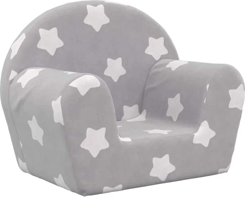 vidaXL Canapea pentru copii, gri deschis cu stele, pluș moale