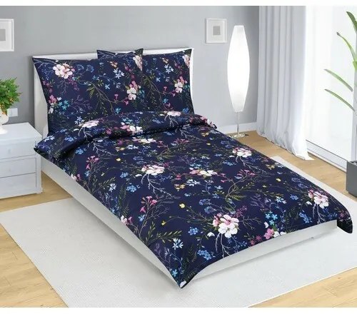 Bellatex Lenjerie de pat din bumbac Floare de măr,albastru închis, 140 x 200 cm, 70 x 90 cm