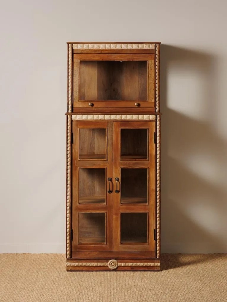 Vitrina din lemn reciclat si sticla, cu 3 usi, Andalus